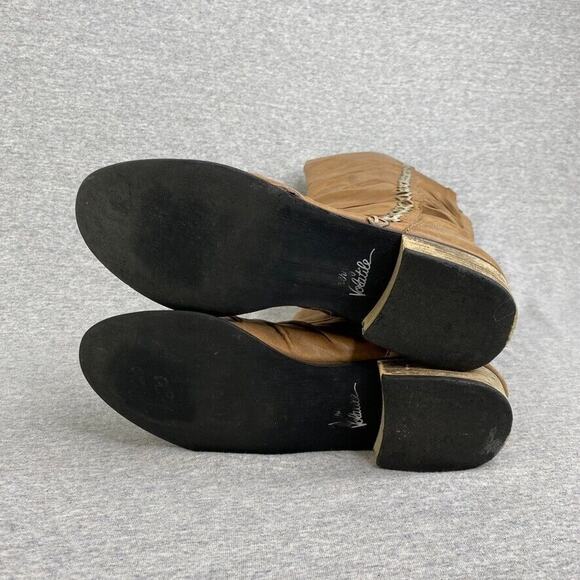 Very Volatile Boots Womens 6.5 Tan Brown Leather Riding Tall Cut Out - Picture 11 of 11